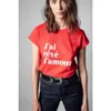 23 primavera e verão camiseta feminina zadig voltaire carta reunindo bainha arco camisas de algodão feminino vermelho em torno do pescoço manga curta camiseta