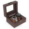 Jewelry Pouches Watch Display Case And Lock Vintage Wood With Glass Top 2 Slot Wrist Storage Box Organizer For Gifts Men Women