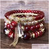 Charm Armbänder Voleaf Vintage Naturstein Perlenarmband Böhmisches MTI Layered Crystal Boho Schmuckset für Frauen VBR127 Drop Deliver DHPF2