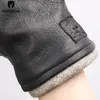 Guantes de cinco dedos Guantes de invierno negros de cuero genuino para hombres Guantes de invierno para hombres que mantienen el calor guantes de cuero para hombres simples de piel de venado-8011A 231115