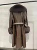 Cappotto da donna in vera pelliccia finta da donna Cappotto lungo in vera pelle di pecora con collo grande e maniche Cappotto di lusso con cintura Moda 231115