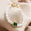 Charm Bracelets HI MAN Personality Geometric Green Zircon Irregular Pearl String Bracelet Women Luxury Elegant OT Buckle Jewelry