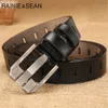 Bälten Rainie Sean Red Women Belt Pin Buckle Real Leather Belts For Jeans äkta läder Cowskin Högkvalitativ solid dambälte 110 cm 231115