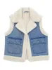 Gilets pour femmes Mode sans manches en laine d'agneau gilet femmes épais Patchwork femme gilet veste automne hiver chaud décontracté revers en peluche montre de sport 231114