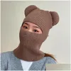 Berets Winter Cute Funny Knit Clava With Bear Ears Women Warm Fl Face Er Ski Mask Hat Men Outdoor Windproof Beanies Drop Del Dhgarden Dh7Xr