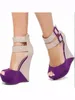 Sapatos de vestido Minan Ser Linda Moda Frete Grátis Roxo Camurça Bege Costura Dupla Fivela Cinto Zíper 15 Cm Sandálias de Cunha.