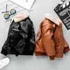 Down Coat 2023 New Fashionable Boy's PU Leather Jacket for Winter Thickened and Lined with Plush for Boys Aged 3-8 J231115