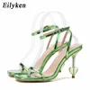 top Shoes Women Strange Style Heart Shape Transparent High Heels Ladies Sandals Square Toe Fashion Ankle Buckle Strap Mujer 230306
