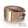 Bangle Trendy Beaded Leather Bracelet For Women Fashion Gradient Multi-layer Rope Girls Magnetic Buckle Bangles