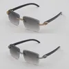 Lunettes de soleil sans monture de luxe Moissanite Diamond Set 3524012A Big Stones Lunettes de soleil en diamant Original Corne de buffle noire Hommes Femmes Coupe diamant Lentille carrée Nouveau