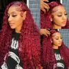 Burgundy Curly Lace Frontal Wig 180% Density 13X4 Front Deep Wave Colored 99J Human Hair HD Transparent