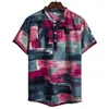 Camisetas masculinas praia gurtleneck de camisa de flor curta Cardigan Hawaiian's Clothes Social Dress Solid Solid