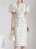Casual jurken h han queen zomer dames retro kantoorfeest elegante eenvoudige serie jurk lantern mouw print potloodvestidos 230414