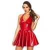 8906 # zwart rood PVC jurk uit één stuk PU lederen strakke rok nachtprestatiepak