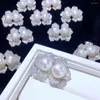 Orecchini a bottone 11-12MM Orecchino di perla d'acqua dolce naturale Argento sterling 925 con gioielli da donna con foglia di zircone cubico