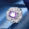 Naszyjne kolczyki Zestaw Purple Crystal Flower Wisiant dla kobiet Regulowany Pierścień Pierścień