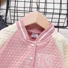 Jackets PatPat Toddler Girl 100% Cotton Letter Embroidered Textured Striped Button Design Bomber Jacket J231115