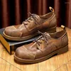 Kleidschuhe Vintage Herren Casual Business Luxus Echtes Leder Handgemacht Britischer Stil Rund bis Qualität Weich Täglich Mann