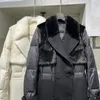 Manteaux d'hiver en fausse fourrure pour femmes, laine de mouton naturelle avec vrai vison, Slim et Long, vêtements d'extérieur pour femmes, ceinture 231115