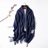 Sciarpe Sciarpa di lana spessa super morbida autunnale e invernale Scialle a doppio uso blu navy da donna tinta unita oversize