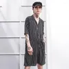 Men's Shorts Summer Stripe Hip-hop Mens Jumpsuits Trendy Male Retro Loose Short Sleeved Brand Onesies Overalls Vertical Stripes