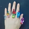 Pierścienie zespołowe 5 Style Niestandardowy Rainbow Otwarty Zestaw Regulowany dla kobiet Święta Kolorowa kryształowa geometryczna biżuteria 231114