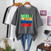 T-shirt in cotone sciolto e confortevole Moda Cartoon Floccaggio addensato T-shirt a maniche corte con scollo tondo grande T-shirt primavera e autunno Top da donna