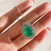 Wedding Jewelry Sets QXTC Pear-Shape Paraiba Tourmaline Emerald Gemstone Lab Diamond Pendant Necklace Stud Earrings Jewelry Sets Gifts for Women 231115