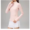 Lu Yoga Ceket Uzun Kollu Kadın Spor Çalışan Sıska Hızlı Kurutma Nefes Alabaş Stand Yasak Zip Hardigan Ceket Sonbahar Kış Kılavuz Renk Gevşek Uzun Kollu Sweatshirt