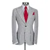 Light Gray Striped Groom Tuxedos Slim Fit Peaked Lapel Men Pants Suits Groomsmen Custom Made Wedding Coat 2 Pieces