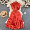 Casual Dresses Sweet Elegant Fragrance Style Robes French Hollow Out Slim Waist Dress Femme Sleeveless Pleated A-Line Long Vestidos 2023