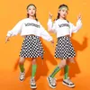 Stage Wear Kid Kpop Hip Hop Vêtements Blanc Crop Top À Manches Longues T-shirt Streetwear À Carreaux Jupe Mini Pour Fille Jazz Danse Costume Vêtements