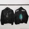 High Version Palm Designer Denim Jacket Splashed Ink Wash Short Cardigan Coat Men Women Fashion Denims Coats3n8k