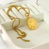 Pendentif Colliers 18k Plaqué Or En Acier Inoxydable Tournesol Sungod Collier Rond Pour Femmes Hommes Métal Céleste Abstrait