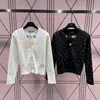 Women's Jackets designer Mi * 23s Autumn and Winter New Heavy Industry Embroidery Studded Diamond V-Neck Knitted Cardigan Sweater Top Coat Overlay UHR0