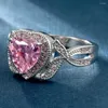 Clusterringen Hainon Hartring Fancy Pink Wedding Promise Betrokkenheid Mooie vrouwen sieraden feest zilveren kleur