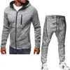 Tracksuits dos homens ternos do esporte dos homens com zíper hoodie correndo conjuntos masculino casual com capuz roupas homem corredores conjunto de treinamento de fitness