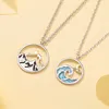 Pendentifs vente couleur argent personnalité montagne mer soleil lune pendentif Couple collier cadeau X366