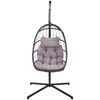 Camp Furniture Outdoor Patio Wicker Hanging Chair Swing Egg UV Resistant Grey Cushion Aluminum Frame For Beach Yard