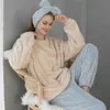 Pyjama-Set für Damen, Schlaf-Lounge-Fleece-Pyjama-Set, einfarbig, langärmelig, Winter-Frottee-Damen-Pyjama-Anzug, 2-teilig, mit langen Hosen, dicke, warme Heimkleidung, weiblich, zln231115