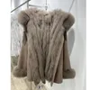 Women's Fur Faux 2023 Real Coat With Big Hooded Winter Jacket Women Natural Vest Inside Cashmere Wool Blends Outerwear 231115