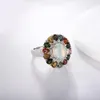 Bröllopsringar gz zongfa 925 sterling silver naturliga opal bröllop ringar för kvinnor 3.5 karat färgglada turmalin ädelsten anpassade fina smycken 231114