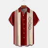 Summer new shirts men's striped patchwork color casual lapel streetwear short sleeve shirt top blouse