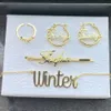 Earrings Bracelet 3UMeter Kid Custom Name Jewelry 4 pcs Set Nameplate Necklace Hairpin Ring 20mm Mini Hoop Earrings Children Birthday Gift 231114