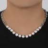 Choker Montage Hiphop Men Pearl Necklace Punk Rostfritt stål Färgglad kort hals för manlig kedjekedjan Trend Fashion Jewelry