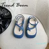 Sandals Denim Blue High Heel Women Summer Outside Casual Flat Platform Thick Bottom Flip Flops Slippers Lady Fashion Slides