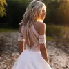 Satin Bohemian Wedding Dress for Brides 2023 Off The Shoulder Lace Halter Boho Bridal Gown med löstagbara ärmar Vestidos de Noiva Robe de Mariee