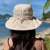 Breite Krempe Hüte Frühling Sommer Hut Frauen Plissee Panama Fischer Sonnenschirm Eimer Outdoor Strand Becken Für Frauen Boonie