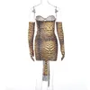 Casual Dresses Znaiml 2023 Tiger Print Strapless Evening For Women Hollow Out With Gloves Fall Sexy Bodycon Mini Dress Birthday Outfits