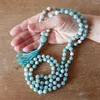 Pendant Necklaces 8mm Natural Blue Sea Stone Knotted Necklace Veins Chakas Yoga Wrist 108 Tassel Mala Prayer Jewelry For Women Or